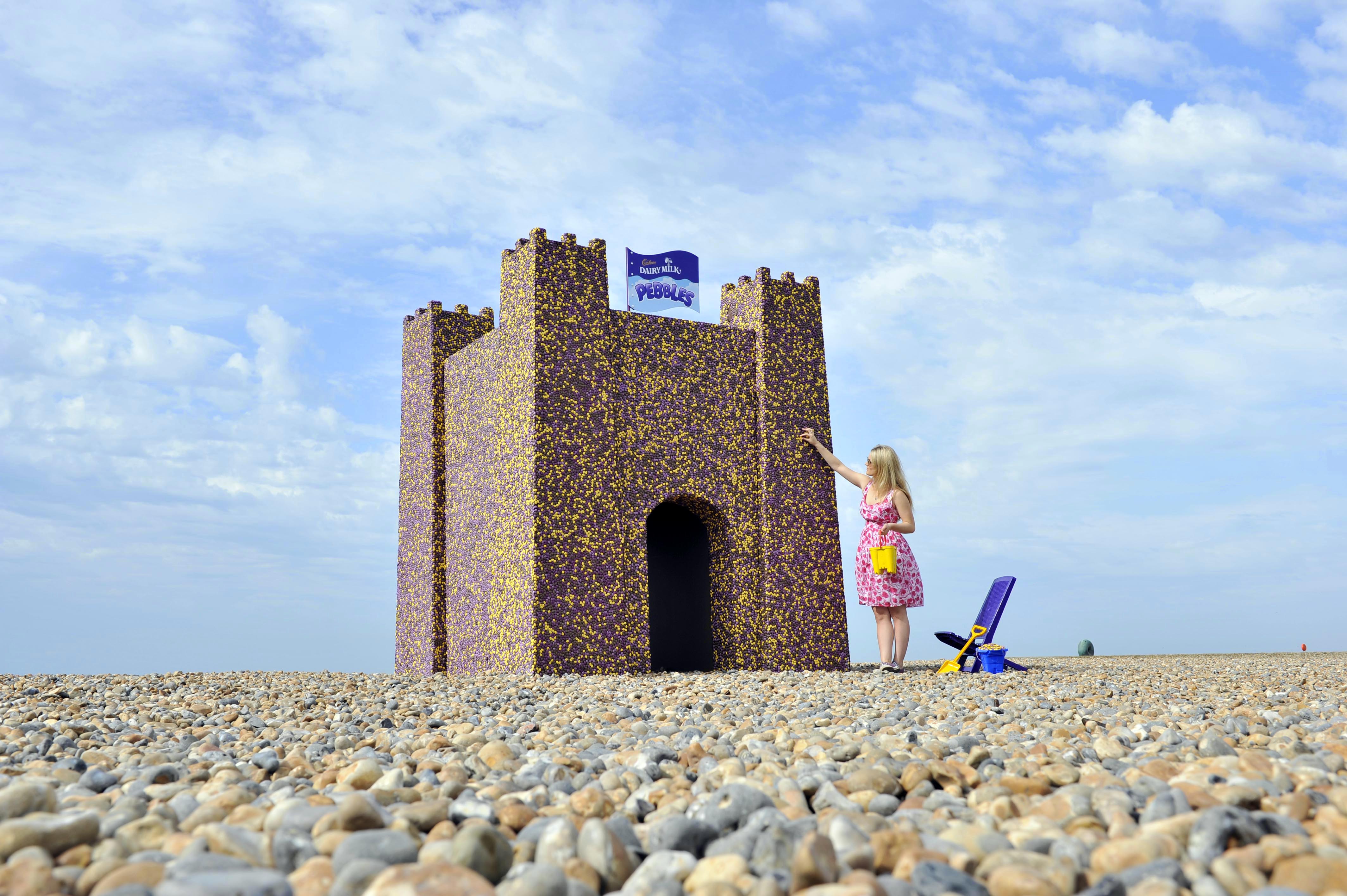 Cadbury Dairy Milk Pebbles Castle on display at Brighton beach