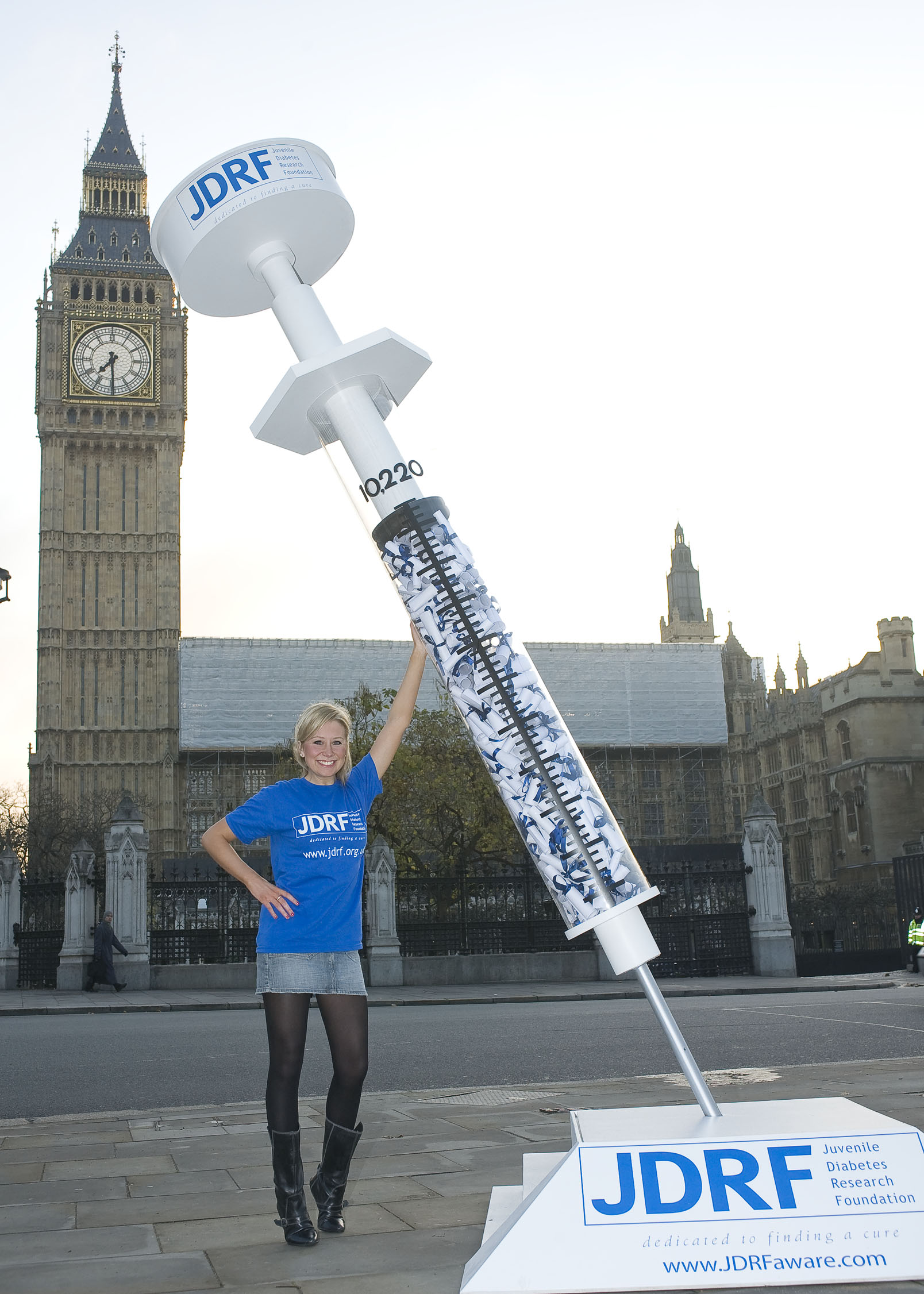 So here is the world's largest syringe on site in Parliament Square